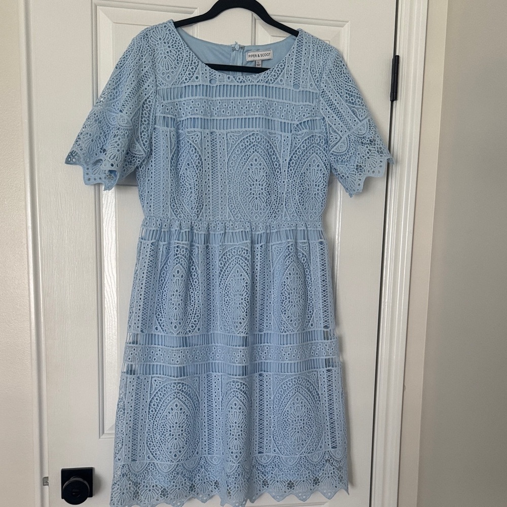 Piper & Scoot Light Blue Lace Midi Dress